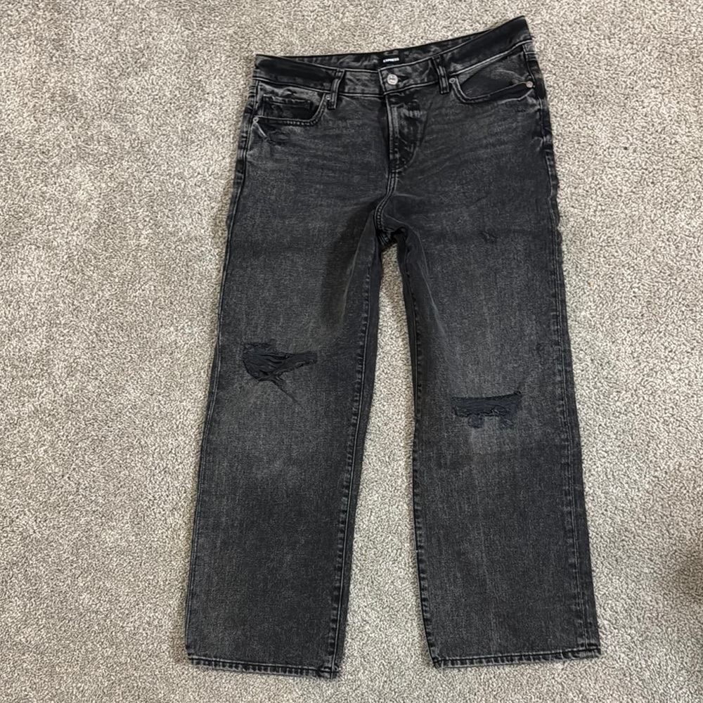 Express90’s Ankle Bootcut Black Distressed Jeans Size 8